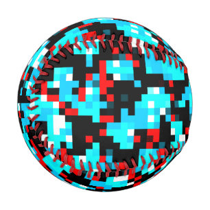 Multi-Colour Blue Black Red White Pixel Pattern Baseball