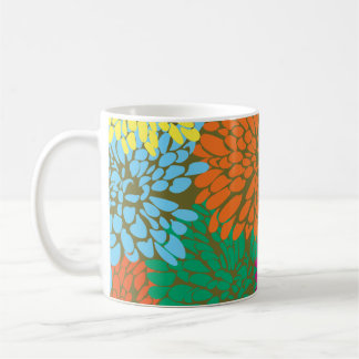 multi colour chrysanthemums on olive  coffee mug