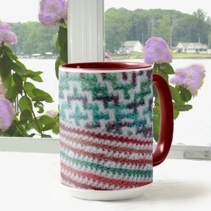 Multi Colour Crochet Patterns Maroon and White Mug