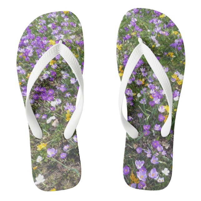 Multi Colour Crocus Spring Flowers Adult Flip Flop (Footbed)
