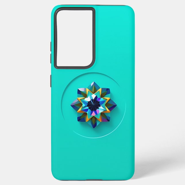 Multi- Colour Crystal Design on Teal Samsung Galaxy S21 Ultra Case (Back)