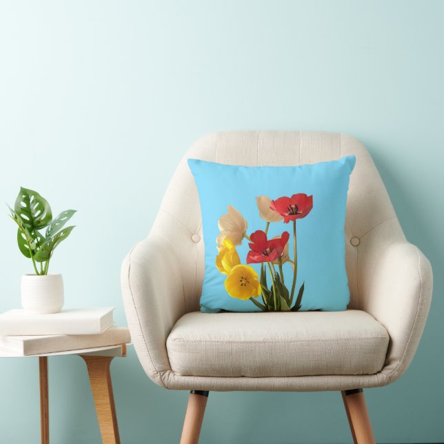 Multi colour cut Tulips Throw Pillow (Chair)