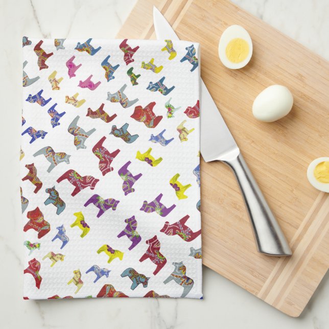 Multi-colour Dala Horses Kitchen Towel (Quarter Fold)
