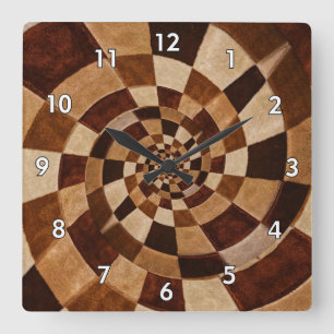 Multi-Colour Earth Tone Spirals Square Wall Clock