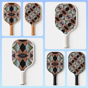 Multi colour Embroidered Patchwork with Initials Pickleball Paddle