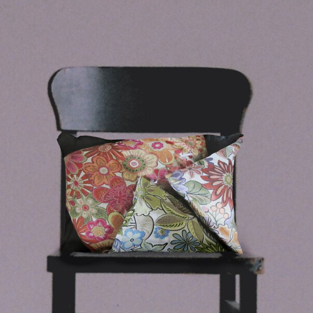 Multi Colour faux Embroidered Boho Chic Accent Pillow (Creator Uploaded)