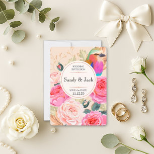 Multi-colour Finch and Peonies Save the Date