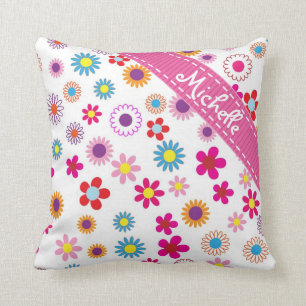Multi Colour Floral Custom Name Girly Pattern Throw Pillow