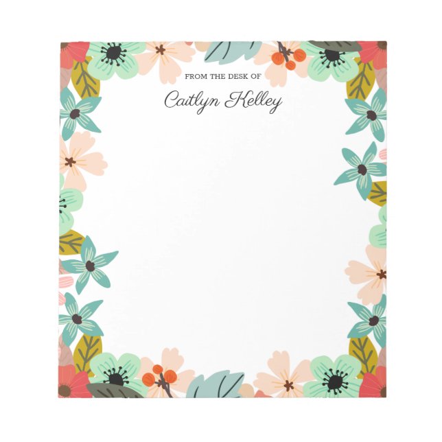 Multi Colour Flowers From the Desk of Personalized Notepad (Front)