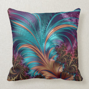 Multi-Colour Fractal Feather Design Throw Pillow
