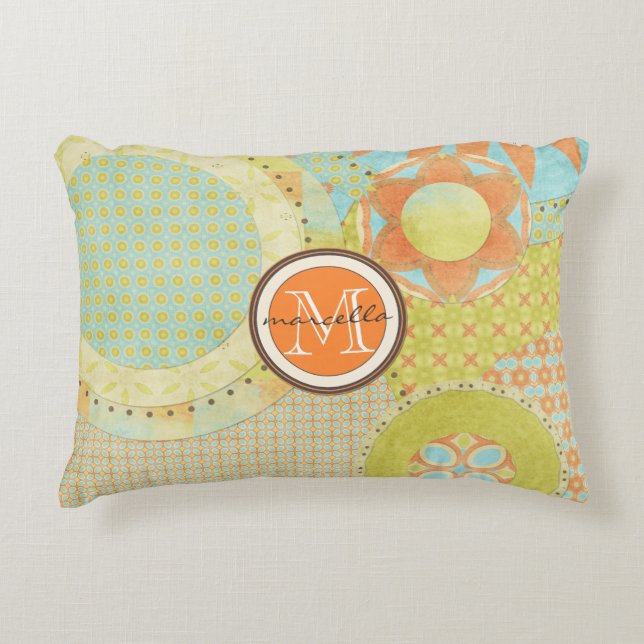 Multi Colour Geometric Shapes Bright Monogram Decorative Pillow (Front)