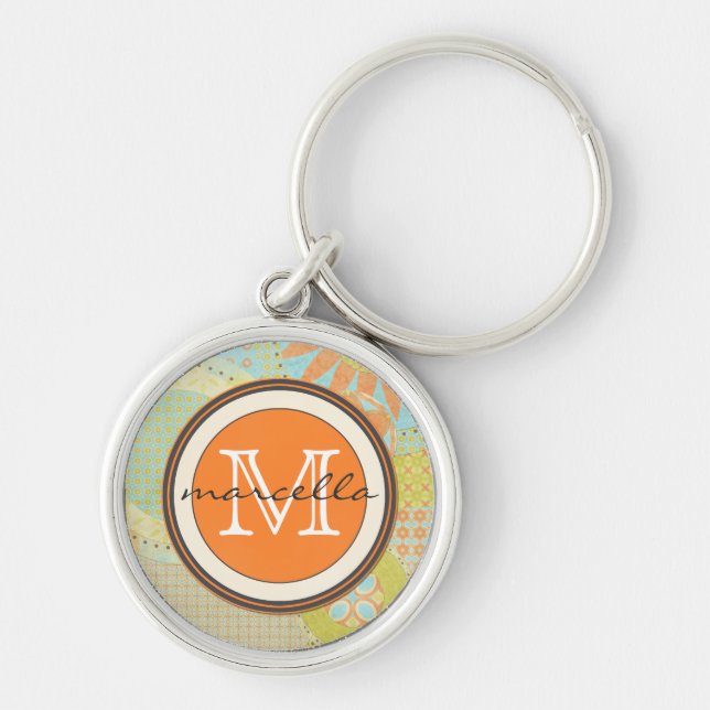 Multi Colour Geometric Shapes Bright Monogram Keychain (Front)
