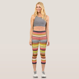 Multi colour geometric simple strip design capri leggings