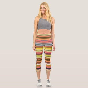 Multi colour geometric simple strip design capri leggings