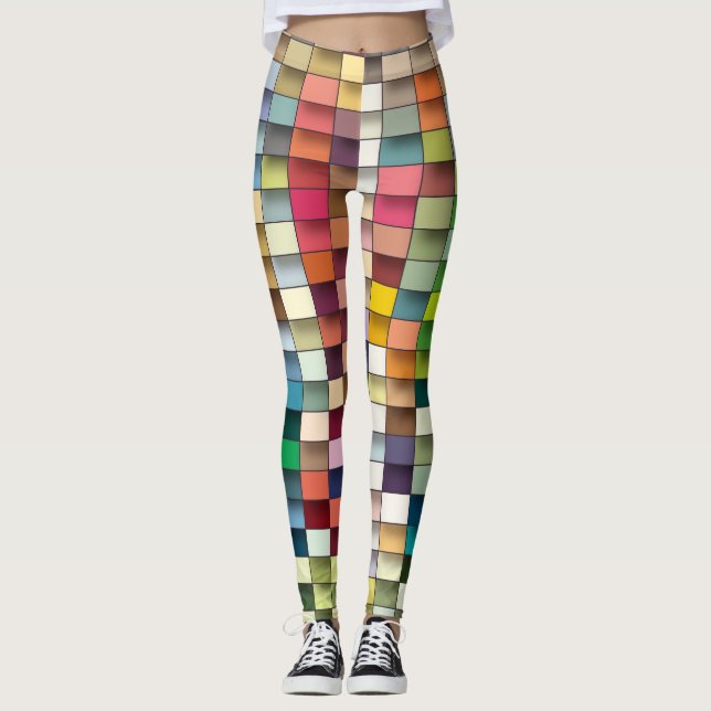 Multi colour geometric simple strip design leggings (Front)