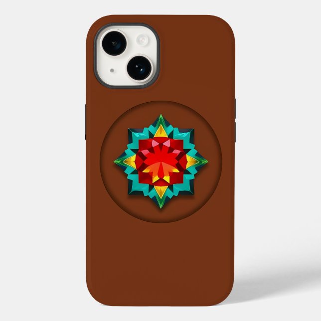 Multi Colour Geometrical Crystal Motif on Brown Case-Mate iPhone Case (Back)