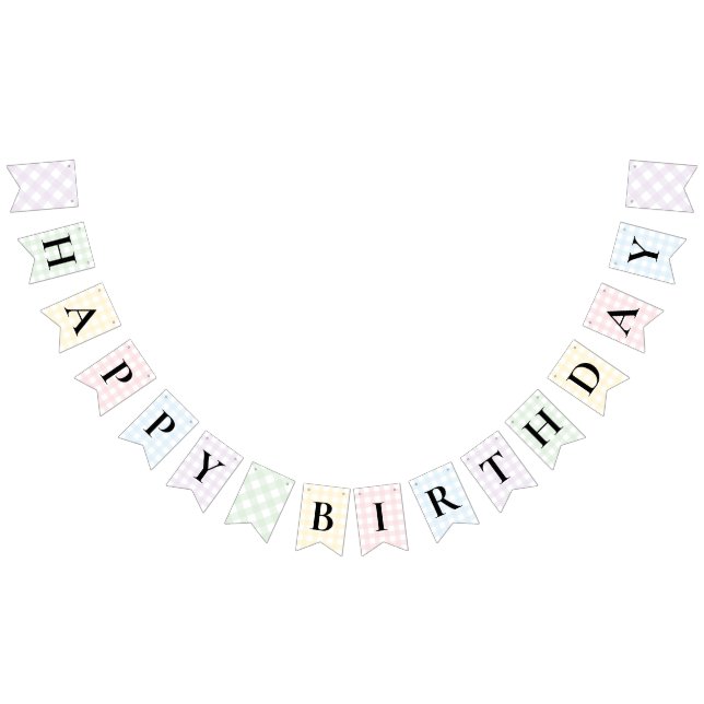 Multi Colour Gingham Happy Birthday Bunting Banner (All)