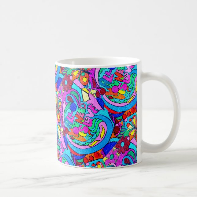 multi-colour groovy hippie style love coffee mug (Right)