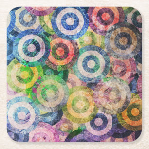 Multi Colour Grunge Circles Pattern Square Paper Coaster