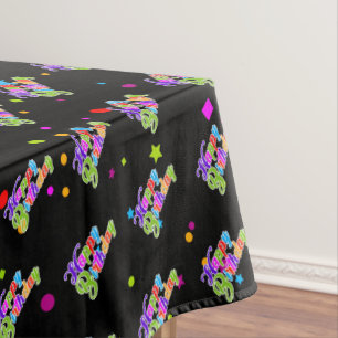 Multi Colour Happy Birthday Graphic on Black Tablecloth