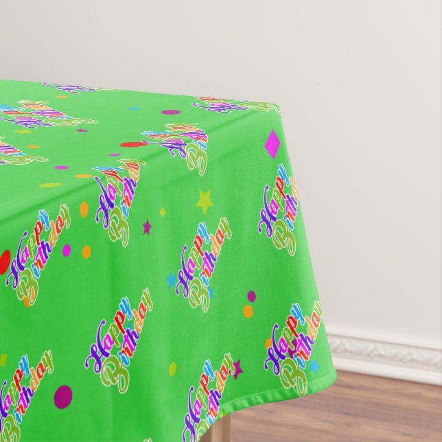 Multi Colour Happy Birthday Graphic on Green Tablecloth (In Situ)