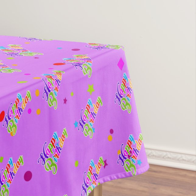 Multi Colour Happy Birthday Graphic on Pink Tablecloth (In Situ)