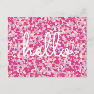 Multi Colour Heart Confetti Hello Custom Message Postcard