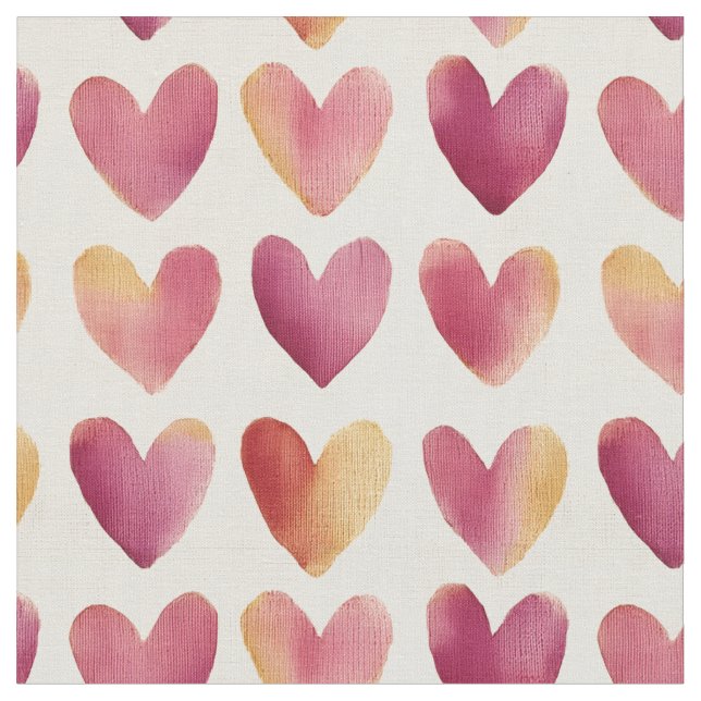 Multi Colour Hearts on Ivory  Fabric (Close Up)