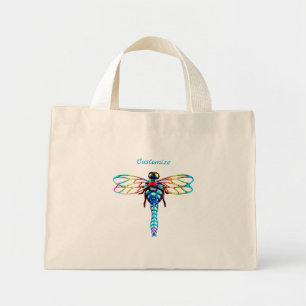 multi-colour iridescent dragonfly mini tote bag