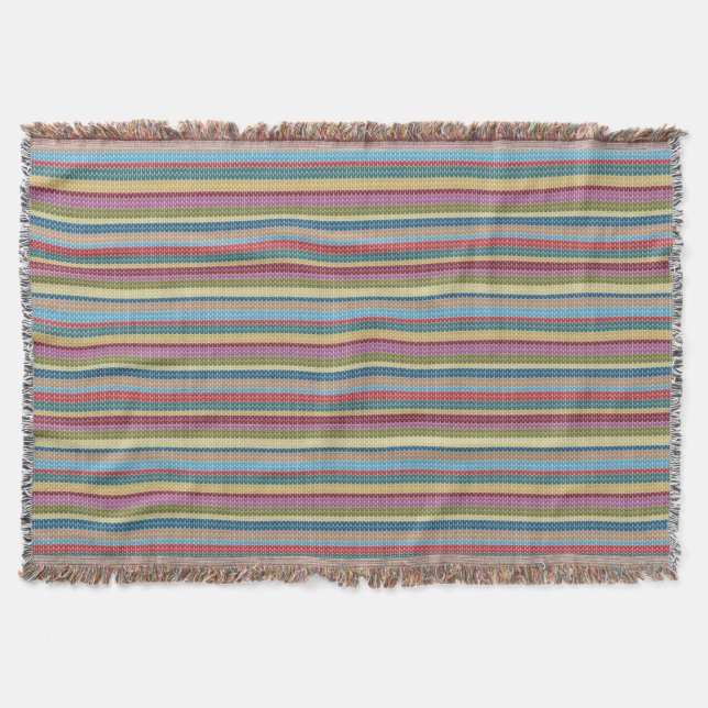 Multi-Colour Knit Look Striped Pattern Cozy Throw Blanket (Front)