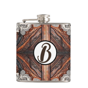 Multi Colour Leather & Elegant Lace Rustic Wedding Hip Flask