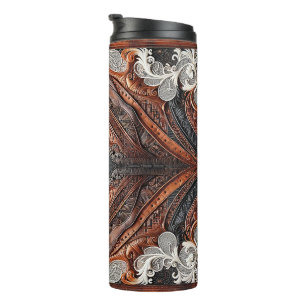 Multi Colour Leather & Lace Look Rustic Wedding Thermal Tumbler
