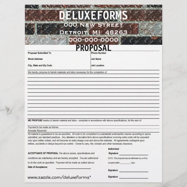 Multi-Colour Marble Brick Proposal Form Letterhead (Front)