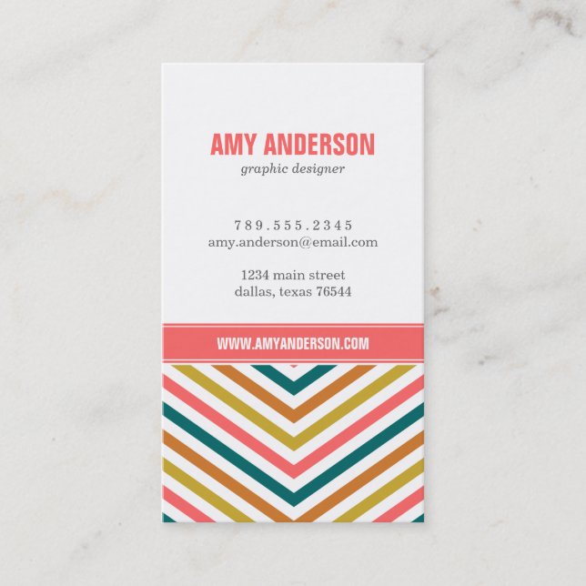 Multi Colour Modern Chevron Stripes Business Card (Front)