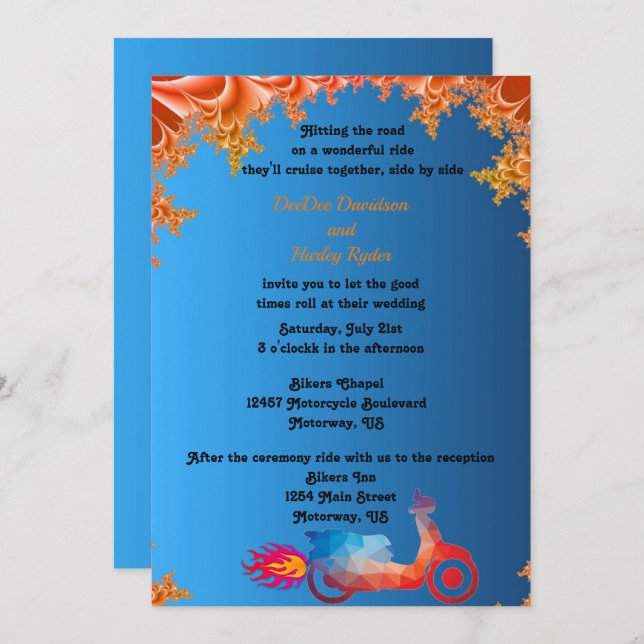 Multi-colour Motorcycle Wedding Invitation (Front/Back)