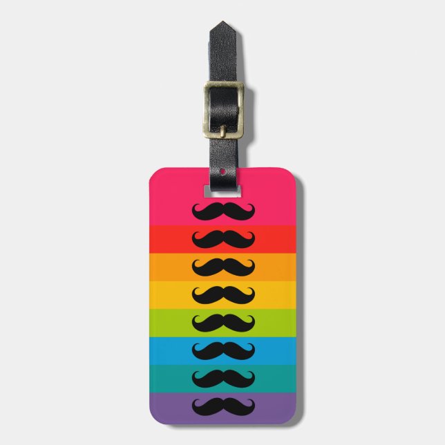Multi-Colour Moustache Colourful Stripes Luggage Tag (Front Vertical)