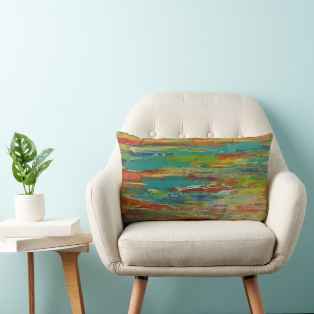 Multi Colour Painted Abstract Design Lumbar Pillow (Chair)