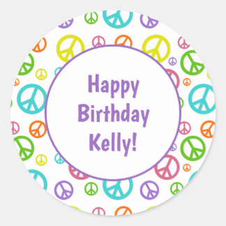 Multi-Colour Peace Signs Custom Birthday Classic Round Sticker
