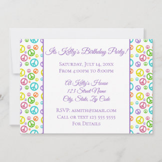 Multi-Colour Peace Signs Retro Birthday Invitation