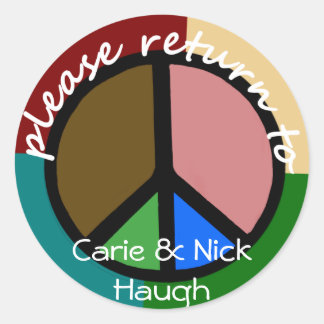 Multi Colour Peace Symbol Bookplate Classic Round Sticker