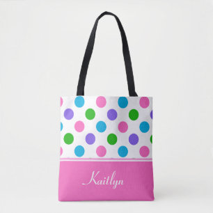 Multi-Colour Polka Dots and Pink   Personalized Tote Bag
