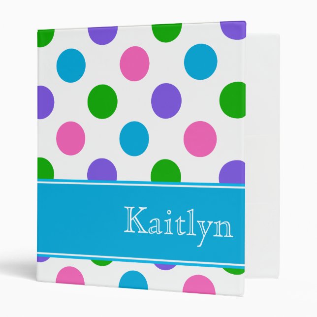 Multi Colour Polka Dots | Blue Personalized Binder (Front/Inside)
