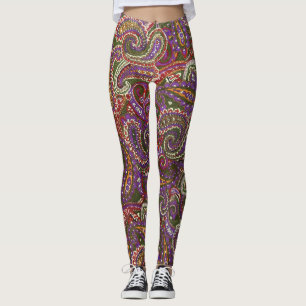 Multi-Colour Purple Decorative Paisley Leggings