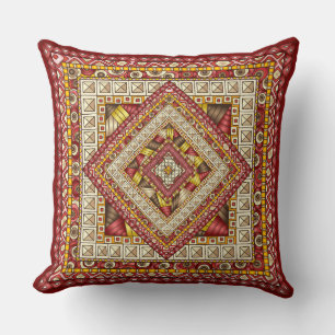Multi-Colour Quilt Block Pattern Accent Throw Pillow