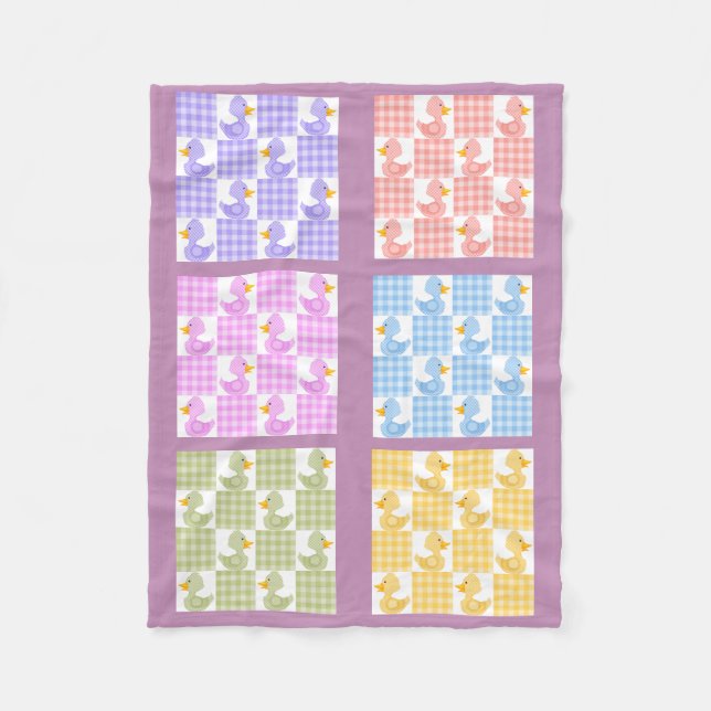 Multi Colour Quilt Duckies Design Fleece Blanket (Front)