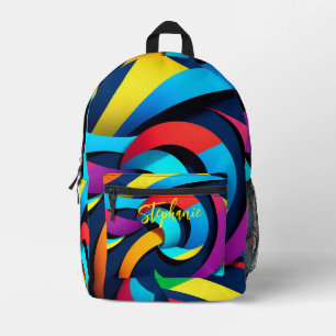 Multi-colour Rainbow Abstract Custom Name  Printed Backpack