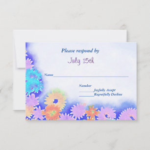 Multi Colour Rainbow Boho Flowers RSVP Card
