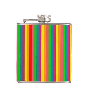 Multi Colour Rainbow Vertical Stripes Pattern Hip Flask