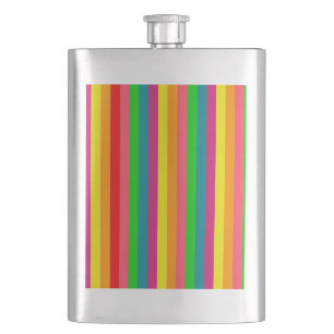 Multi Colour Rainbow Vertical Stripes Pattern Hip Flask