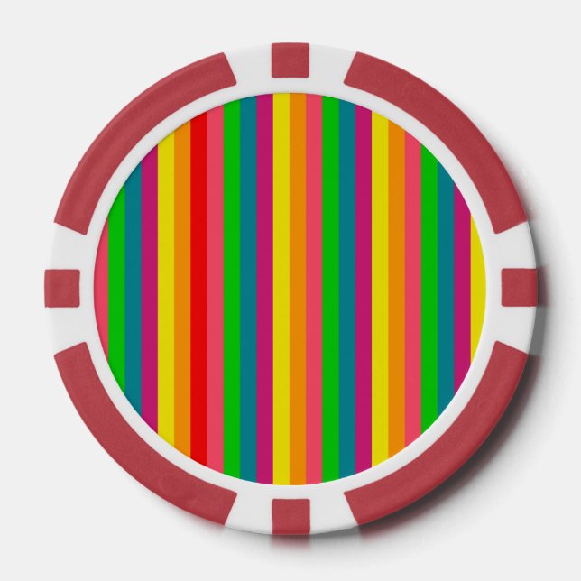 Multi Colour Rainbow Vertical Stripes Pattern Poker Chips (Front)